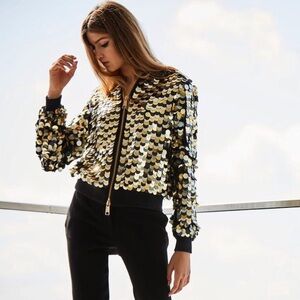 Rachel Zoe Emilia Pailette Sequined Bomber Jacket